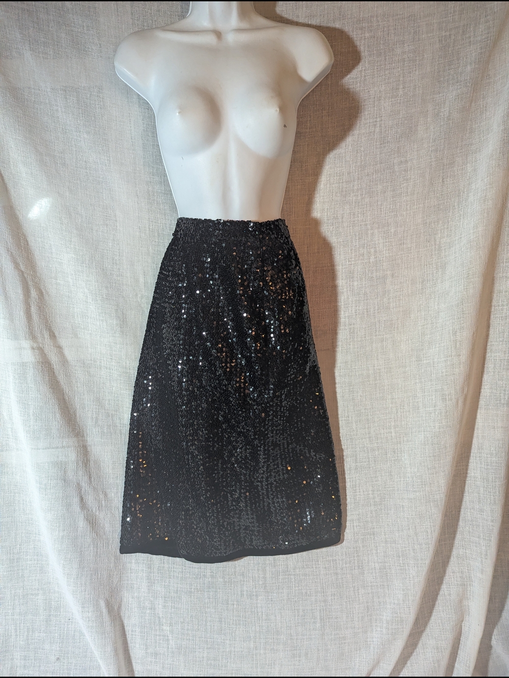 Vintage Saint Laurent Black Sequined A-Line Skirt